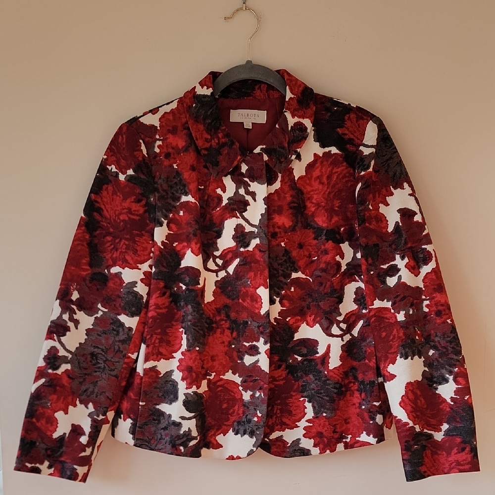 Talbots Red and Black Floral Blazer - Size 12P